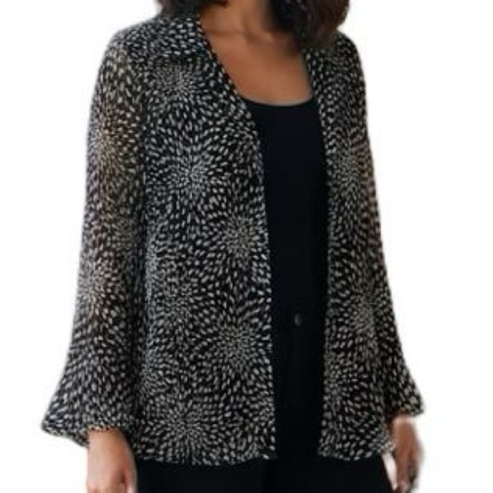 SereNade New‎ York sheer Black White Floral fireworks Crinkle Blouse Top NWOT XL